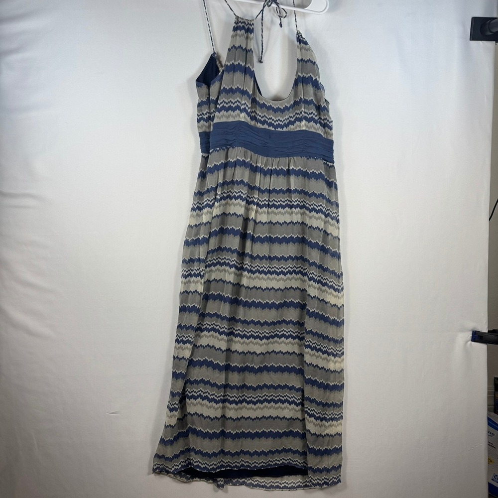 Jonathan Martin Blue Grey Silk Chevron Halter Empire Waist Midi Dress Womens 8